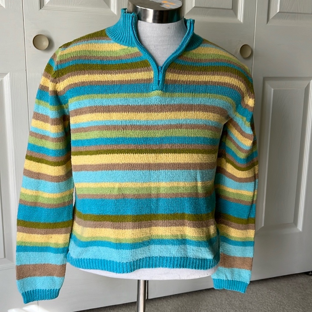 Talbots striped 1/4 zip pullover